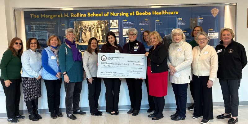 Scholarship presentation attendees shown are (l-r) GFWC Zwaanendael Women’s Club members Karen Kabat, Trish Del Portal-Forrestall, Marilyn Carpenter, Kim Ash and Elaine Kessler; Francesca Heller, scholarship recipient; Tracy Bell, School of Nursing program coordinator; and club members Jill DiZio, President Joyce Skrobot, Pam Carney, Margaret Mulvaney, Lois Sechehay and Kathy Shea. SUBMITTED PHOTO
